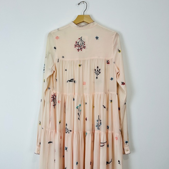 An An Londree Peach Pink Floral Embroidered Tiered 100% Silk Maxi Dress UK S - Picture 12 of 15